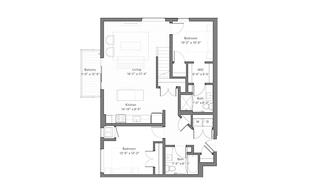 Lilidale Bp - Penthouse - 2 bedroom floorplan layout with 2 baths and 1237 square feet. (Floor 1)