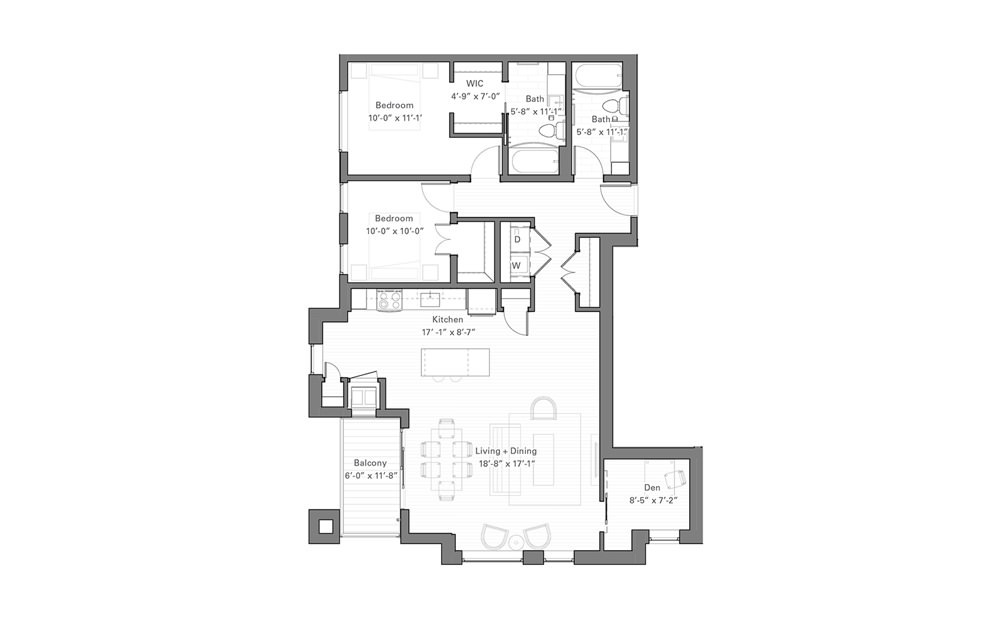 Lilidale C lvl 2 - 2 bedroom floorplan layout with 2 baths and 1267 square feet.