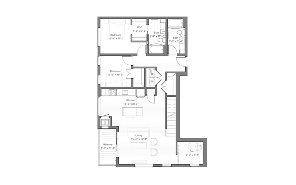 Lilidale Cp - Penthouse - 2 bedroom floorplan layout with 2 baths and 1354 square feet. (Floor 1)