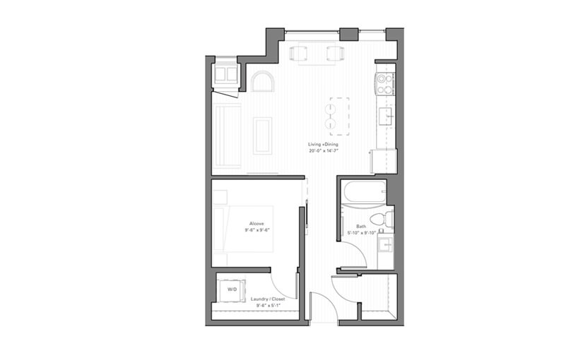 Irvine B lvl 2 - Studio floor plan layout with 1 bathroom and 586 square feet