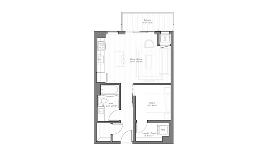 Irvine B - alt - Studio floor plan layout with 1 bathroom and 570 square feet