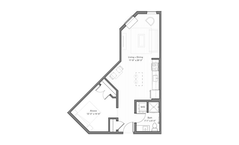 Irvine D - Studio floor plan layout with 1 bathroom and 604 square feet