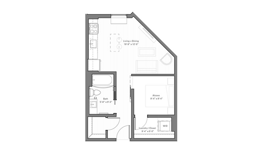 Irvine E - Studio floor plan layout with 1 bathroom and 508 square feet