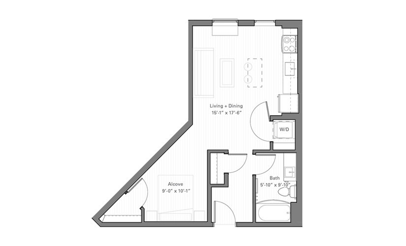 Irvine F - Studio floor plan layout with 1 bathroom and 510 square feet
