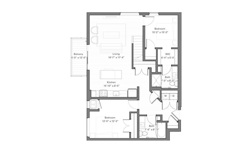 Lilidale Bp - Penthouse - 2 bedroom floor plan layout with 2 bathrooms and 1237 square feet