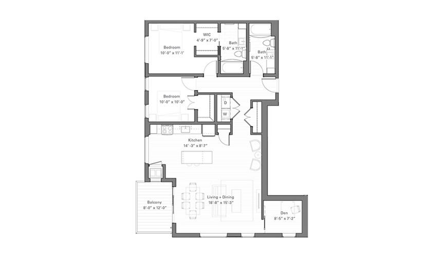 Lilidale C - 2 bedroom floor plan layout with 2 bathrooms and 1203 square feet