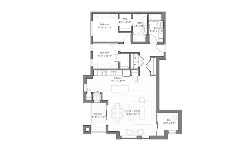 Lilidale C lvl 2 - 2 bedroom floor plan layout with 2 bathrooms and 1267 square feet