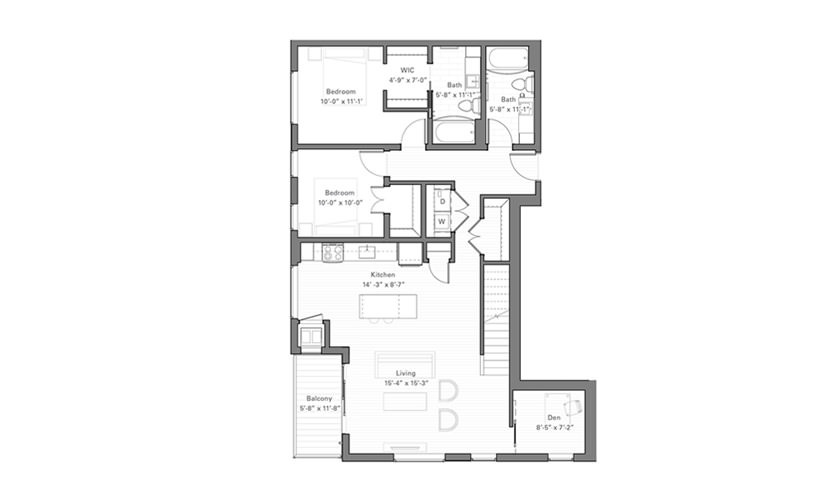 Lilidale Cp - Penthouse - 2 bedroom floor plan layout with 2 bathrooms and 1354 square feet