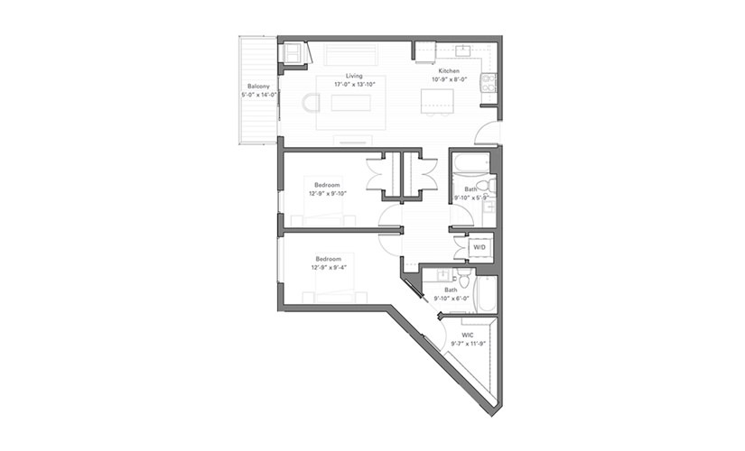 Lilidale D - 2 bedroom floor plan layout with 2 bathrooms and 1040 square feet