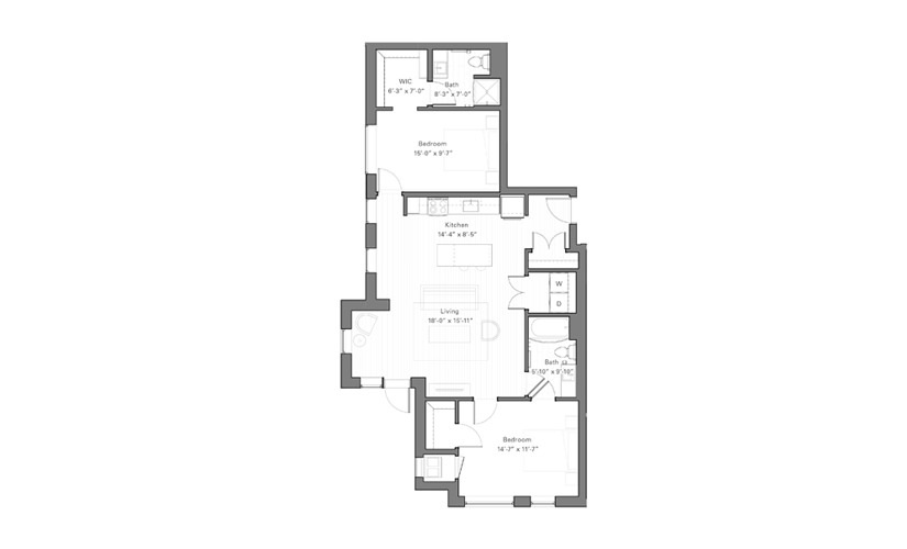 Lilidale Fw - Walkup - 2 bedroom floor plan layout with 2 bathrooms and 1119 square feet