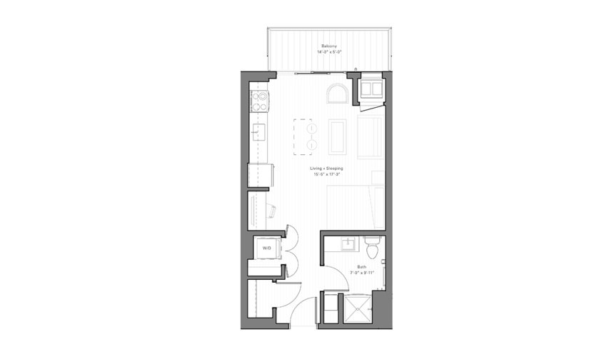 Mears B - Studio floor plan layout with 1 bathroom and 427 square feet