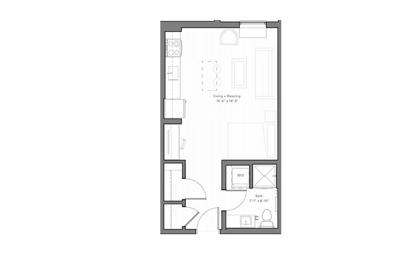 Mears C - Studio floor plan layout with 1 bathroom and 431 square feet