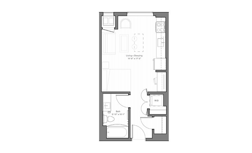 Mears D - alt - Studio floor plan layout with 1 bathroom and 405 square feet