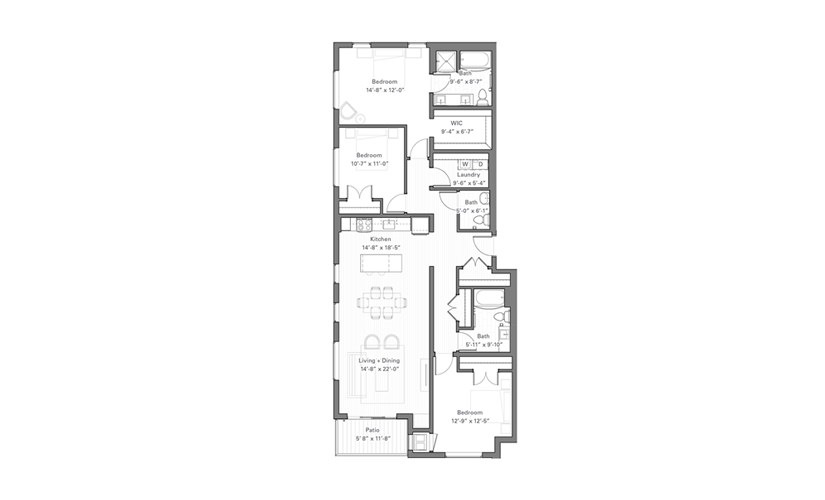 Phalen B lvl 2 - 3 bedroom floor plan layout with 2.5 bathrooms and 1554 square feet