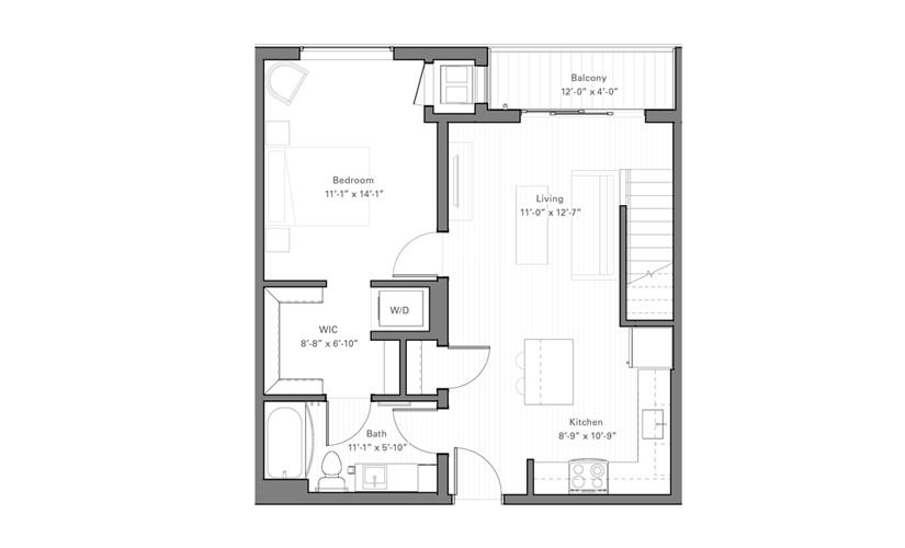 Rice Bp - Penthouse - 1 bedroom floor plan layout with 1 bathroom and 770 square feet