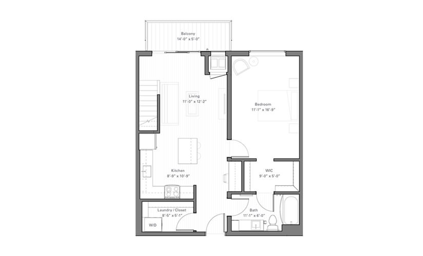 Rice Cp - Penthouse - 1 bedroom floor plan layout with 1 bathroom and 868 square feet