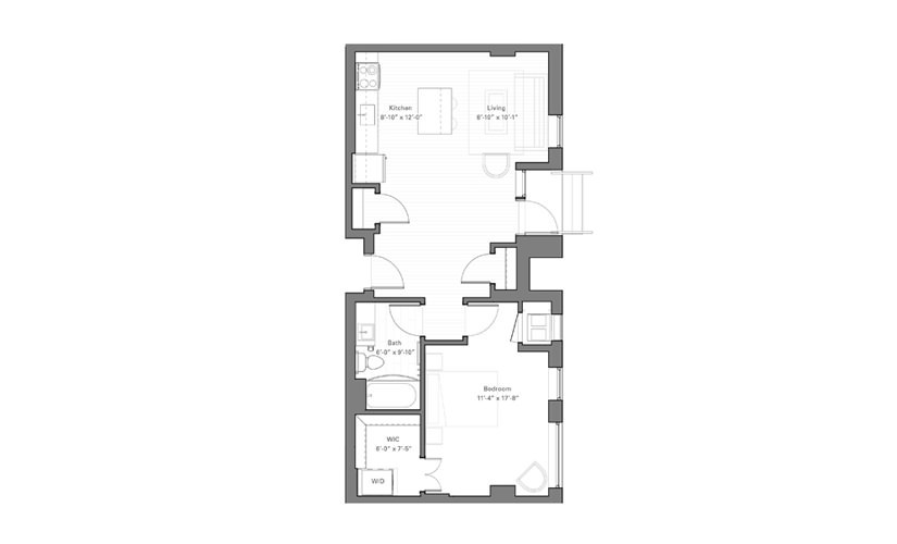 Rice Cw - Walkup - 1 bedroom floor plan layout with 1 bathroom and 703 square feet