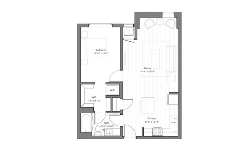 Rice D lvl 2 - 1 bedroom floor plan layout with 1 bathroom and 716 square feet