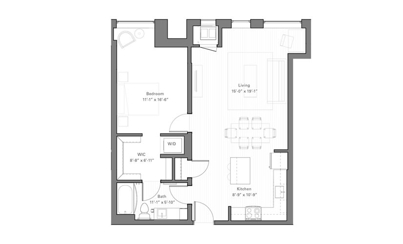 Rice E lvl 2 - 1 bedroom floor plan layout with 1 bathroom and 737 square feet