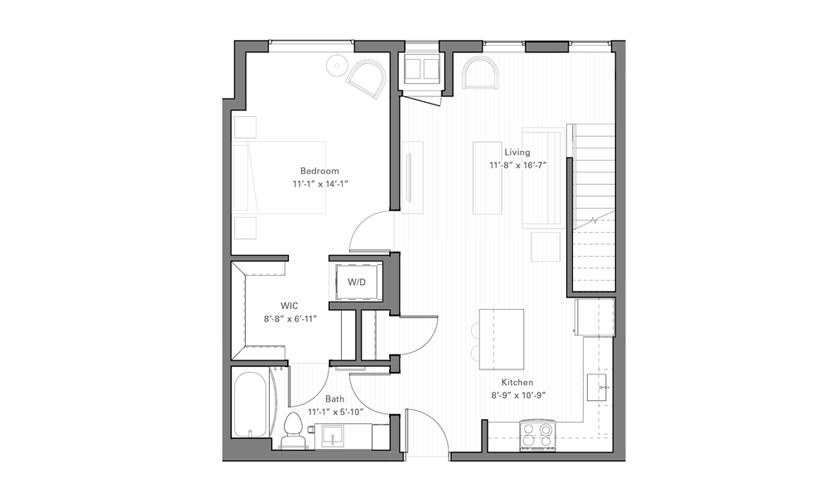 Rice Ep - Penthouse - 1 bedroom floor plan layout with 1 bathroom and 867 square feet