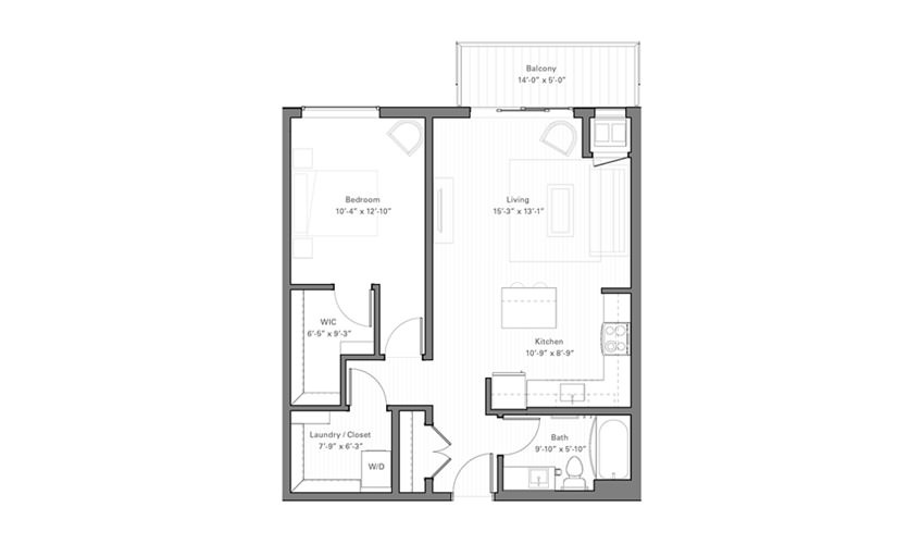 Rice G - 1 bedroom floor plan layout with 1 bathroom and 750 square feet